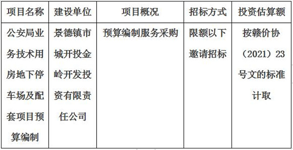 公安局業(yè)務(wù)技術(shù)用房地下停車場及配套項目預(yù)算編制招標計劃公告