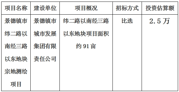 景德鎮(zhèn)市緯二路以南經(jīng)三路以東地塊宗地測繪項(xiàng)目計劃公告