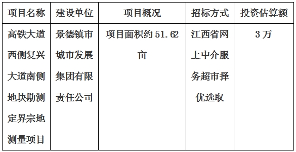 景德鎮(zhèn)市高鐵大道西側(cè)復興大道南側(cè)地塊勘測定界宗地測量項目計劃公告