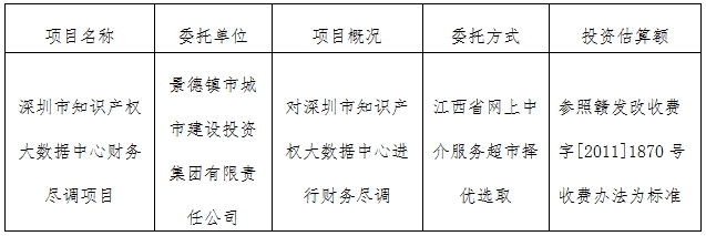 深圳市知識產(chǎn)權(quán)大數(shù)據(jù)中心財務盡調(diào)項目計劃公告