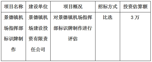 景德鎮(zhèn)機場指揮部標(biāo)識牌制作項目計劃公告