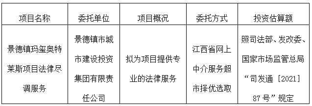 景德鎮(zhèn)瑪璽奧特萊斯項目法律盡調服務計劃公告