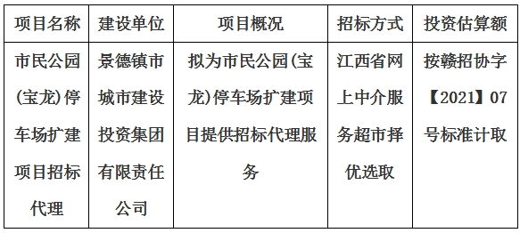 市民公園(寶龍)停車(chē)場(chǎng)擴(kuò)建項(xiàng)目招標(biāo)代理計(jì)劃公告