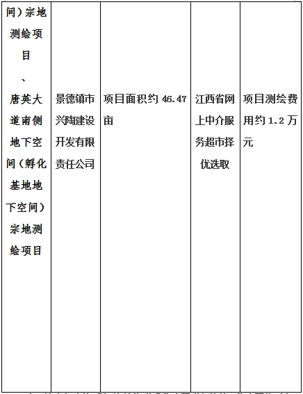 景德鎮(zhèn)市昌南新區(qū)LJ1-03-A01-1地塊、瓷都大道東側(cè)中渡口地下空間（格蘭云天大酒店地下空間）、光明大道北側(cè)利民路西側(cè)地下空間（青少年宮地下空間）、規(guī)劃二路北側(cè)地下空間地塊二（加速基地地下空間）、規(guī)劃二路北側(cè)地下空間地塊一（加速基地地下空間）、景德大道南側(cè)天寶橋西側(cè)地塊、景興大道東側(cè)如意路北側(cè)地下空間(社會(huì)公共服務(wù)