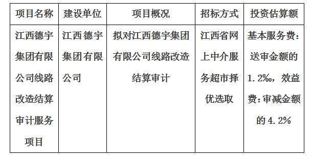 江西德宇集團有限公司線路改造結(jié)算審計服務項目計劃公告